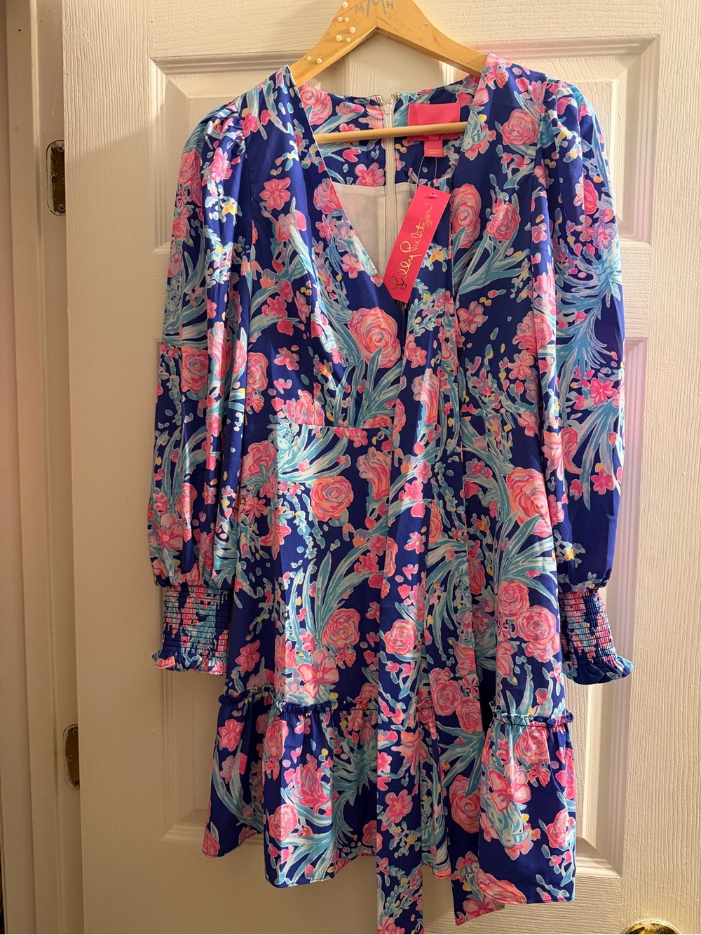 Lilly Pulitzer Navy Floral Long-Sleeve Tiered Dress